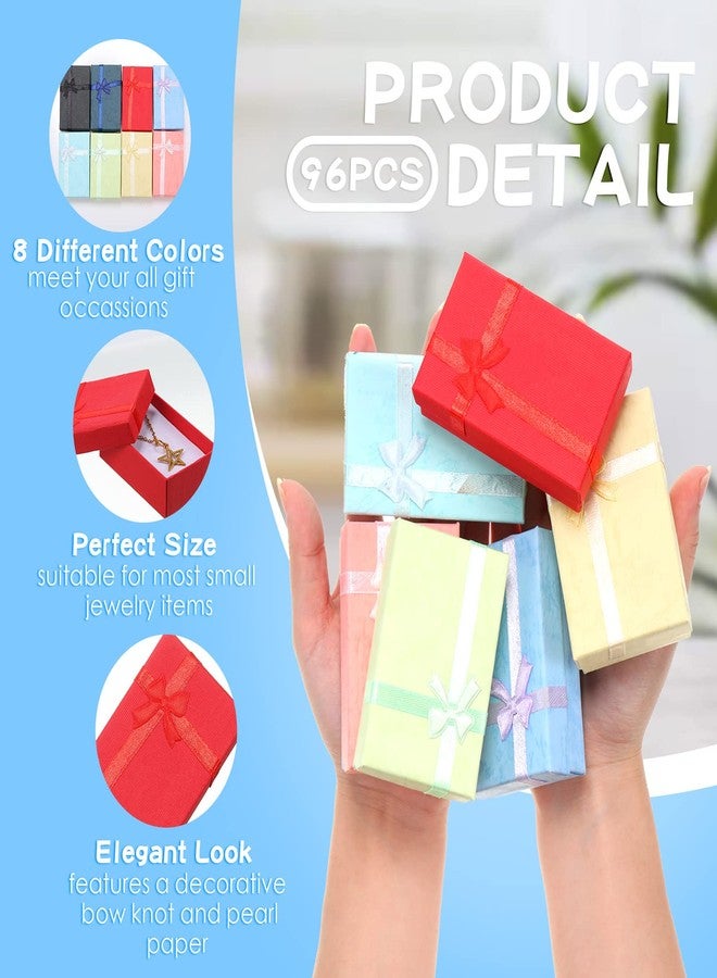 باتيير مجموعة علب هدايا مجوهرات باتيير، علب كرتونية صغيرة فارغة لتغليف المجوهرات مع فيونكة شريطية، مناسبة للذكرى السنوية وحفلات الزفاف وأعياد الميلاد، 8 ألوان (96 قطعة) - Image 2